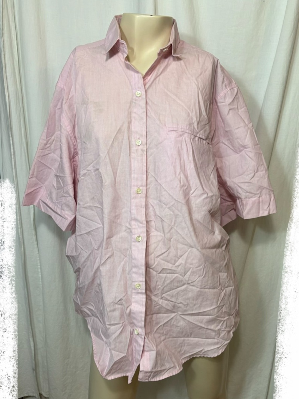 Vintage men’s John Henry short sleeve button down shirt white pink medium